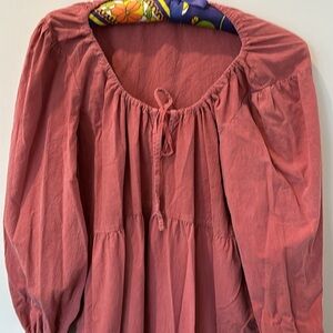 LACAUSA dress, peasant style, tiered, midi, dusty rose, cotton, size M